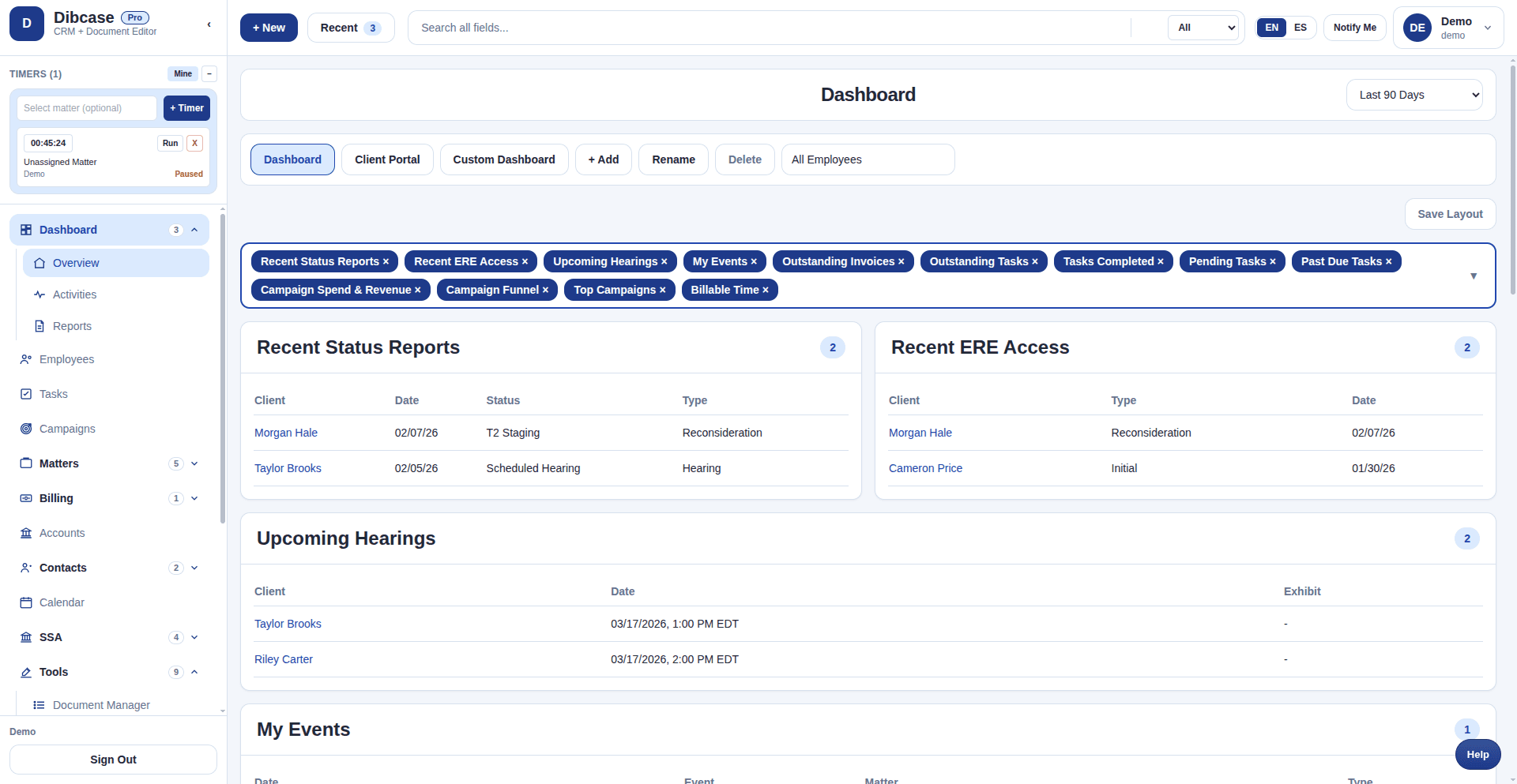 Dibcase dashboard preview